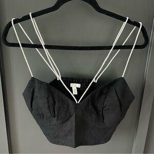 H&M Black Crop Top with White Strappy Detail
